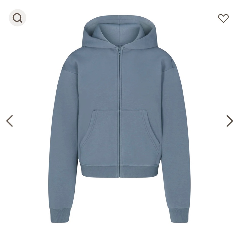 SKIMS NWT cotton fleece zip up hoodie - steel blue